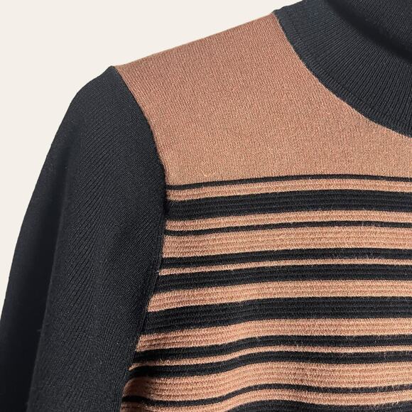 Toccin Blake Striped Ribbed Black Brown Turtleneck Sweater Dress Size S - Picture 5 of 15